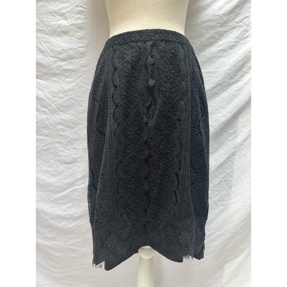Trina Turk Lace Midi Skirt Womens Black Trim Floral Scalloped Hem 6